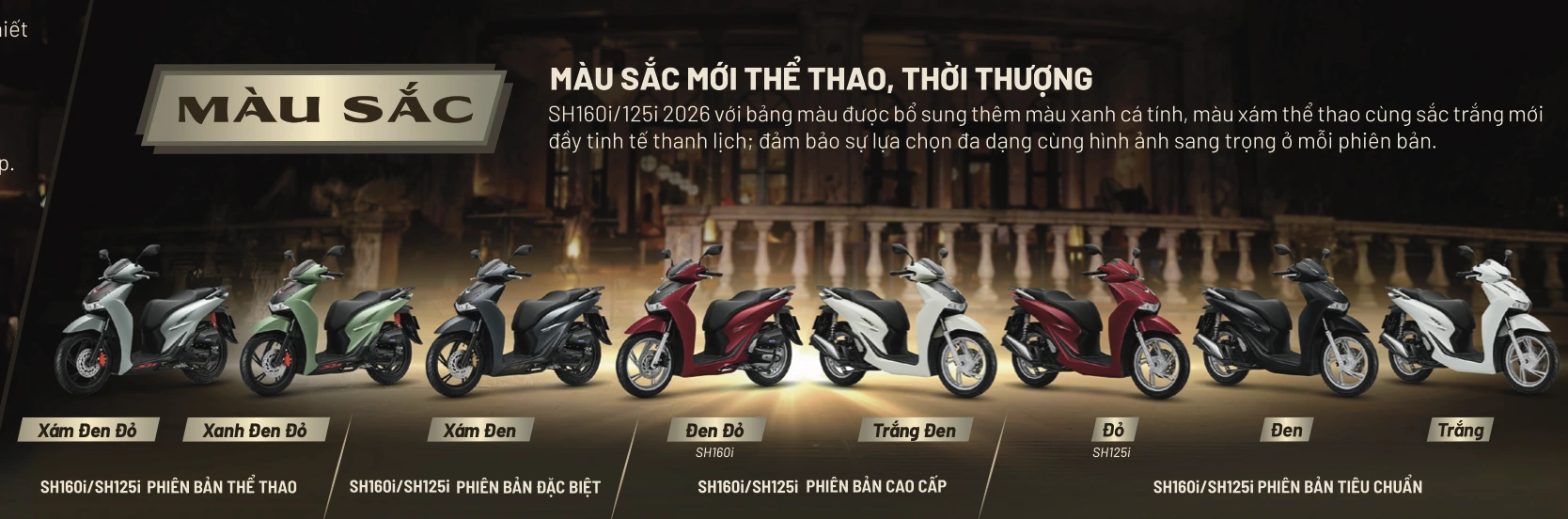 Bảng màu xe SH 125i 2026