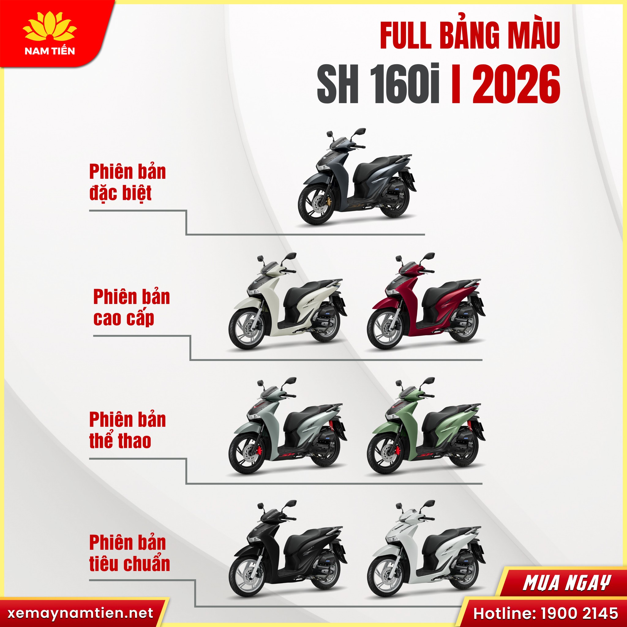 Giá Honda SH160 tại Nam Tiến Tất Cả Các Màu