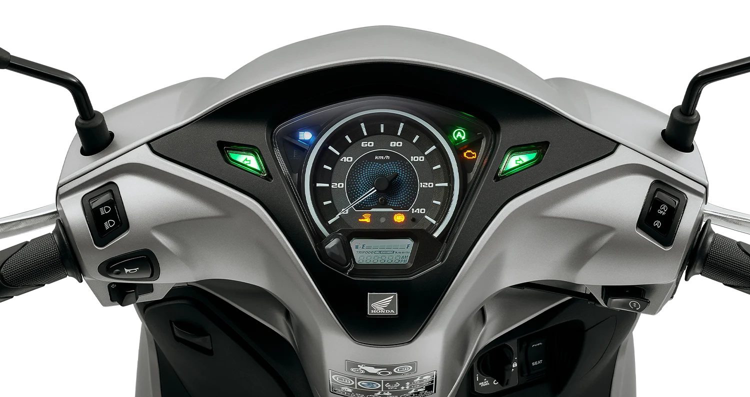 Mặt đồng hồ hiện đại của Honda LEAD 2026 kết hợp analog và kỹ thuật số