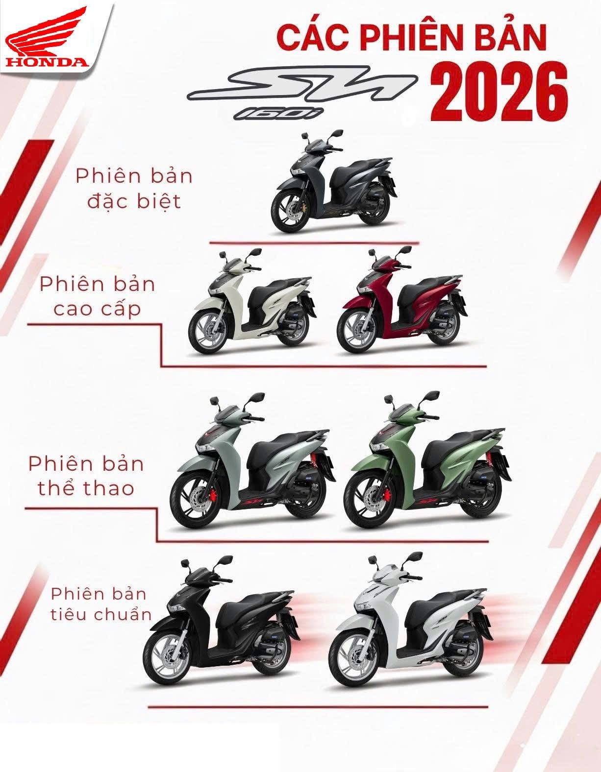 Các Màu Xe Honda SH 160i 2026 Mới Nhất