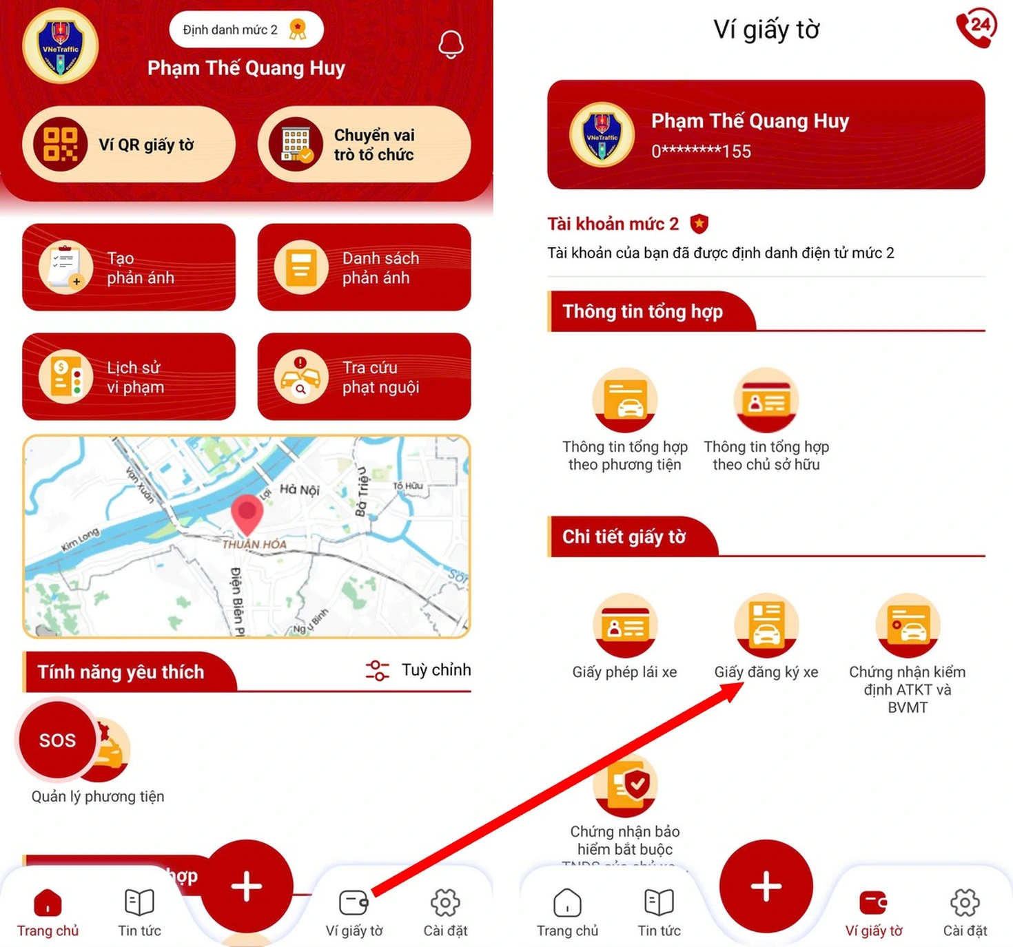 Truy cập mục "Ví giấy tờ"